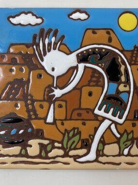 Kokopelli Flute Player Ceramic Trivet Tile Art 6"x6" Earthtones Made In Tucson
